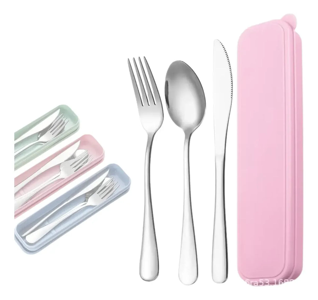 Set Cubierto Acero Inox Estuche Servicio Portatil Lonchera