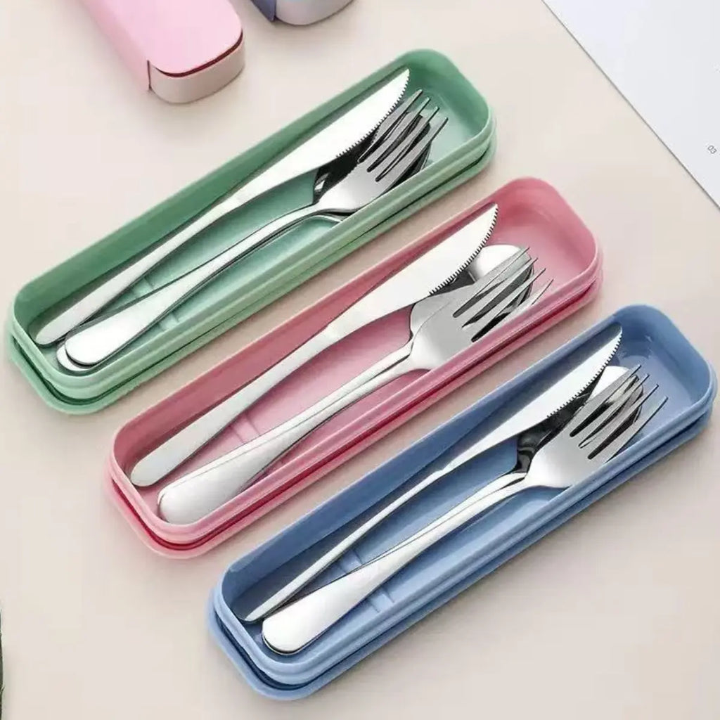 Set Cubierto Acero Inox Estuche Servicio Portatil Lonchera