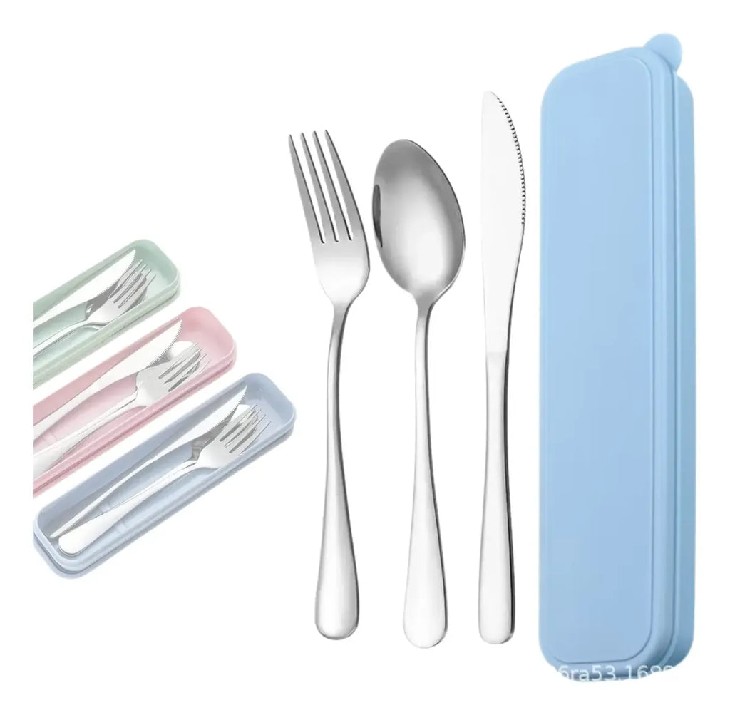 Set Cubierto Acero Inox Estuche Servicio Portatil Lonchera
