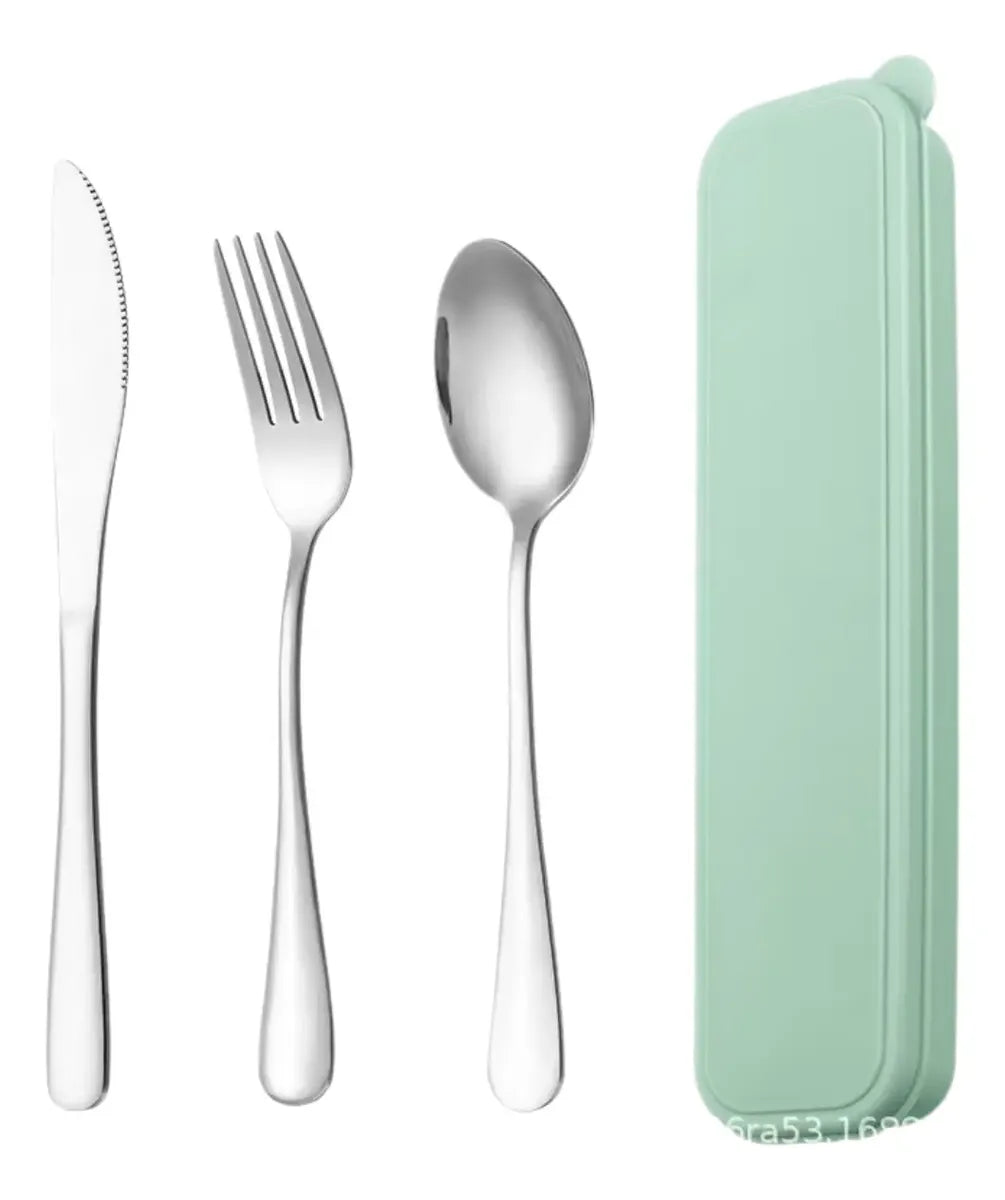 Set Cubierto Acero Inox Estuche Servicio Portatil Lonchera