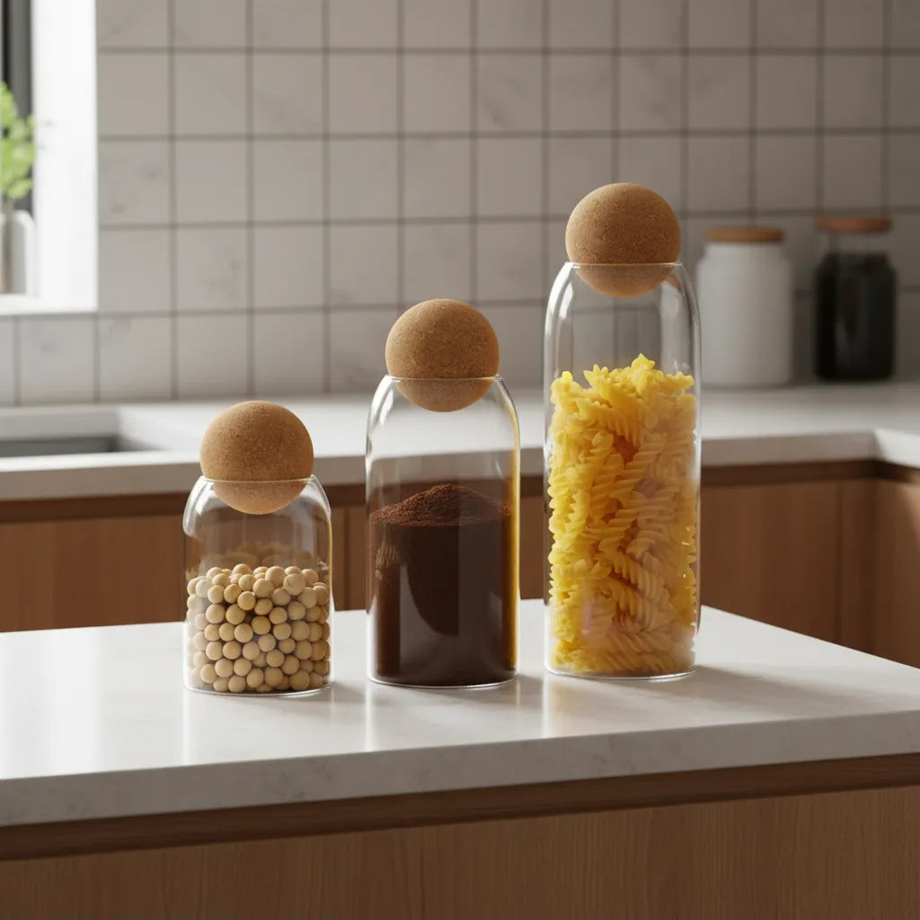 Pack 3 Botellas Frascos Vidrio Tapa Corcho Tarro