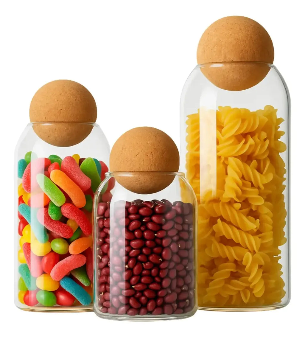 Pack 3 Botellas Frascos Vidrio Tapa Corcho Tarro