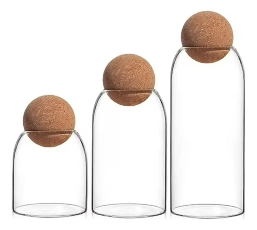 Pack 3 Botellas Frascos Vidrio Tapa Corcho Tarro
