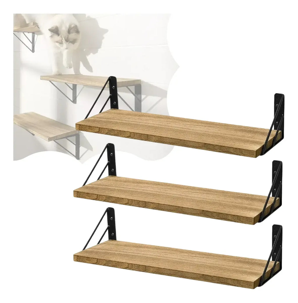 Pack 3 Repisa Flotante De Madera Natural Multiuso 40x14x12cm